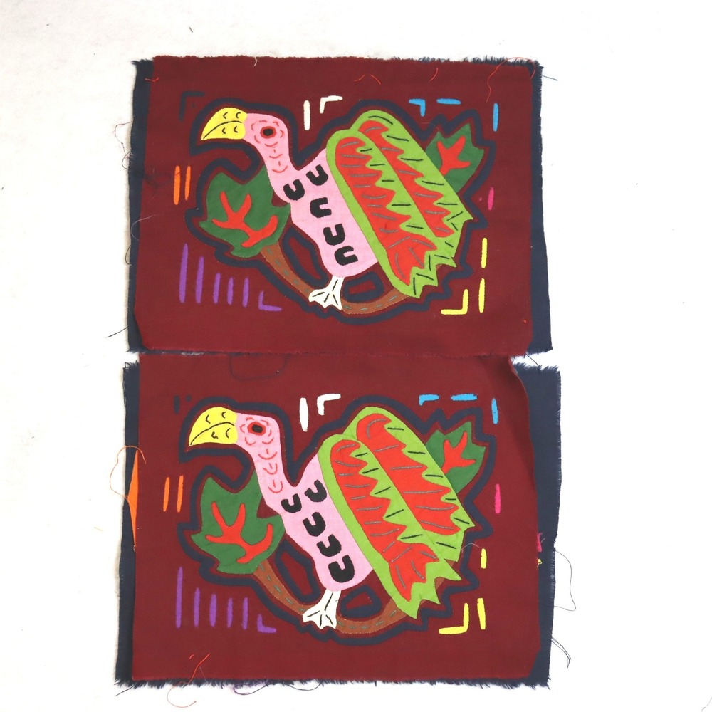 Mola Bird Patch OS Red Unisex Hand Stitched Applique Folk Art
